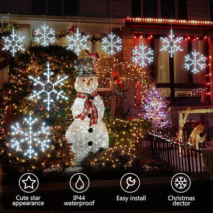 Tuanse 8 Pcs Christmas Silhouette Window Lights Christmas Snowflake Lights with Remote Control LED Lighted Snowflake Decorations Xmas for Window Wall (White)