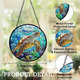 Coastal Beach Sea Turtle Suncatchers Stained Glass Window Hanging, Sea Turtle Decor Sun Catchers Indoor Window Glass Round Wall Decor, Ocean Beachy Wall Hanging Decorations, 7.9x7.9in
