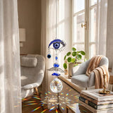 Crystal Suncatcher for Windows - Hanging Prism Sun Catchers with Crystal Balls&Blue Eye, Rainbow Maker for Home、 Garden、Car Decor (Evil Eye)