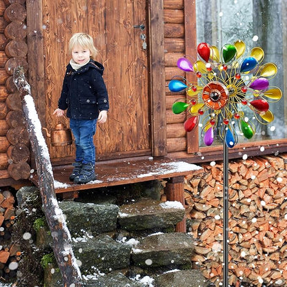 64 inch Garden Wind Spinner, Outdoor Wind Sculpture with 5 Prong Base Stand, Metal Windmill for Lawn Yard Outdoor Art Decorations (B-Colorful)