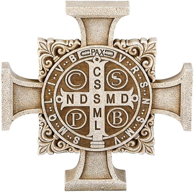 Avalon Gallery Saint Benedict Stepping Stone Cross, Stone Resin Garden Décor, 11" Square