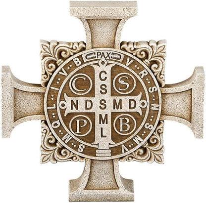Avalon Gallery Saint Benedict Stepping Stone Cross, Stone Resin Garden Décor, 11" Square
