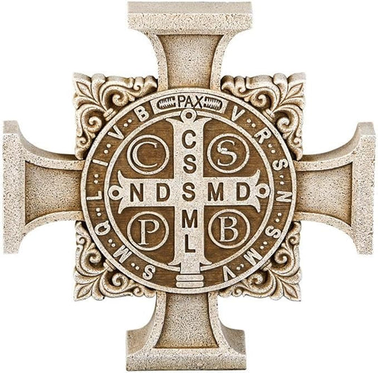 Avalon Gallery Saint Benedict Stepping Stone Cross, Stone Resin Garden Décor, 11" Square