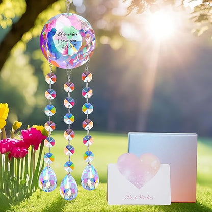 Heartfelt Gifts for Mom Anniversary Mothers Day Birthdays-Remember I Love You Mom Crystal Suncatcher, Elegant Home Decor for Mom's Living Room Bedroom Office Garden, Mother's Day Best Gifts (Mother)
