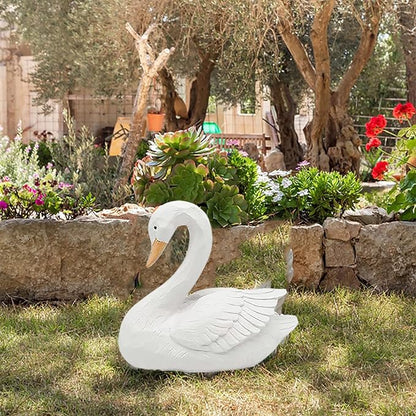 White Swan Statue Garden Ornament - Resin Figurine Sculpture for Yard Decoration, 7.3" Height - Elegant Swan Design for Landscaping Art & Crafts.
