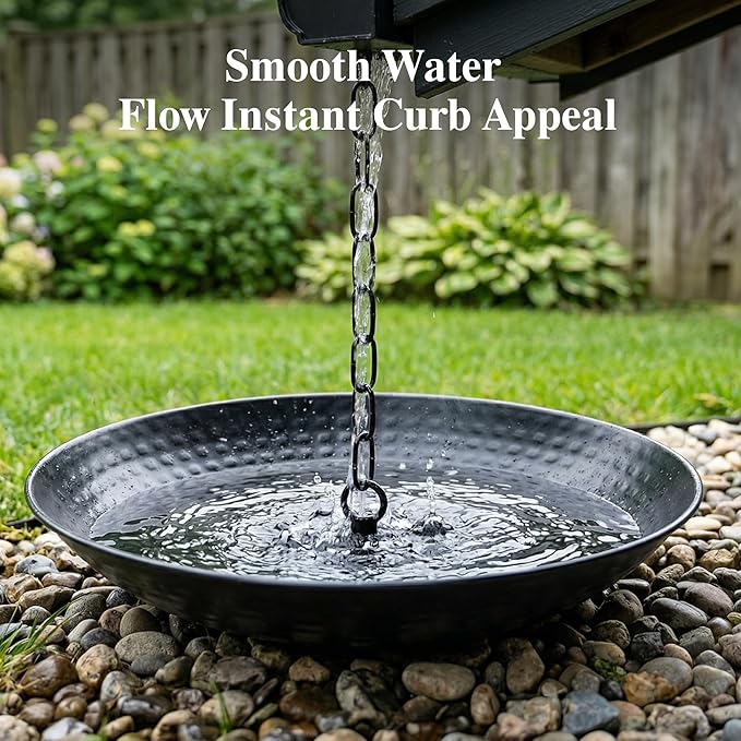 TZSSP Rain Chain Basin, Anchoring Basin for Downspout, Metal Bowl for Rain Chain Downspout Gutters, Rain Basin for Outdoor Garden, Lawn & Patio Water Feature, 11 Inches Diameter, Black