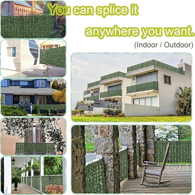 Artificial Ivy Privacy Fence Screen: 72"x 96" (48 Sqft) Anti-Ultraviolet Artificial Hedge Grass Wall, Used for Indoor and Outdoor Green Background, Garden Greening Decoration