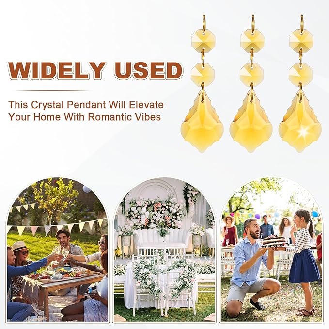 M METERXITY 10PCS Crystal Suncatcher 2 Leaves Prisms Pendants Ornament, 38mm Chandelier Hanging Crystal Sun Catcher Beads for Home Garden Windows Wedding DIY Decoration [Yellow]