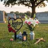 AIM & GGKK Memorial Stake for Sister - Metal Heart Grave Marker with Red Roses, Memorial Plaque Cemetery Decor for Grave, Garden, Gravesite