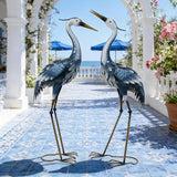33-35 Inch Blue Heron Garden Statues, Metal Cranes Sculptures Outdoor, Bird Statues Set of 2