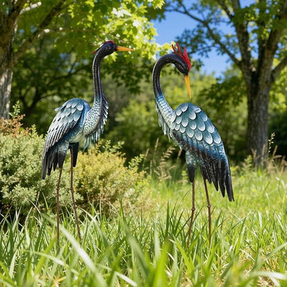 Extra-Large 45.3" Crane Decor, Handcrafted Metal Heron Lawn Sculptures with Stable U-Ground Stakes, Backyard Decoration, Metal Garden Bird Animal Yard Art, Lawn Ornament