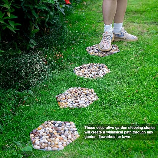 Qualdout River Rocks Stepping Stones Pavers Outdoor for Garden Walkway, Pebbles Polished Gravel for Yard Lawn Patio Pathway Landscaping, Set of 6 (Hexagon)