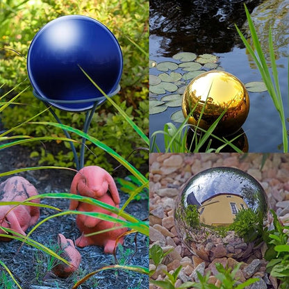 uxcell Gazing Ball 4 Inch 100mm Reflective Sphere Polished Hollow Ball, Stainless Steel Gazing Globe Mirror Ball for Home Garden Outdoor Decoration, Dark Blue