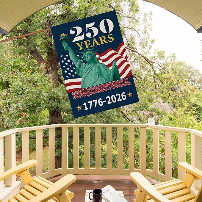 250th Anniversary American House Flag, 1776-2026 Semiquincentennial Patriotic Double-Sided Garden Flag, 28x40 Inch