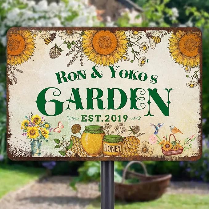 Personalized Metal Signs with Name Made in USA Custom Vintage Garden Sign Waterproof Vintage Decorative Metal Print for Wall Decor Customized Home Garden Ideas Gifts Artwork Prints for Yard Ourdoor