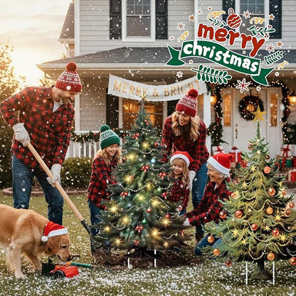 Geelin 2 Pcs Large Christmas Tree Sign Yard with Stake 2.62 ft Vintage Patio Lawn Decoration Outdoor Christmas Party Favor Ornament Garden Sign for Party Supplies(Vintage Tree)