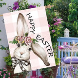 Happy Easter Bunny House Flag 28x40 Inch Double Sided, Easter Rabbit Large Garden Flags for Outside Decor, Spring Summer Holiday Yard Flag Outdoor Seasonal Decorations for Home
