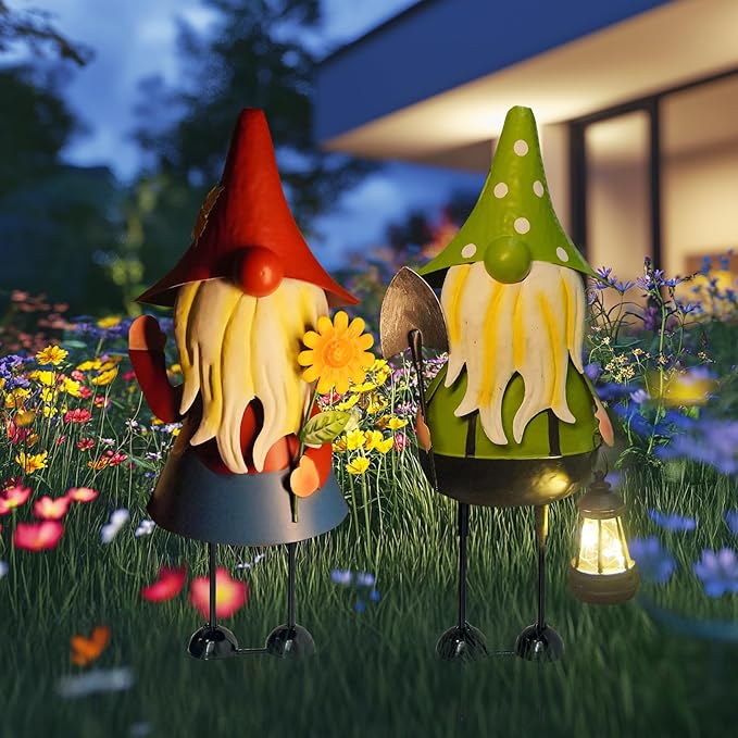 HONGLAND Solar Gnomes Garden Statue -18 Inch Gnomes Outdoor Decorations for Outside with Solar Lantern -Outdoor Figurine Lights for Patio Yard Lawn Porch