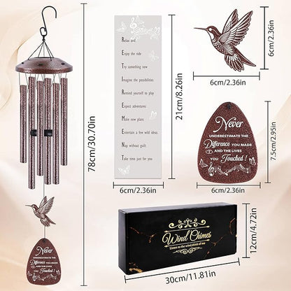 Retirement Wind Chime for Men Women: Thoughtful Retirement/Going Away Gift for Friends Coworker Boss Teacher, Metal Hummingbird Yard Art, Home Garden Patio Decor