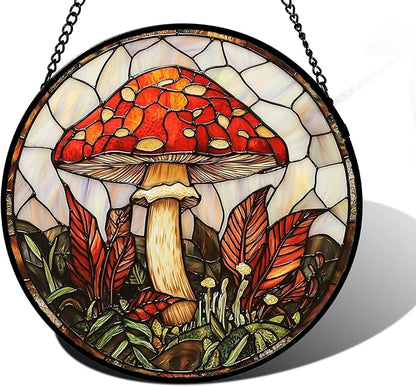 DASTOLL Stained Glass Window Hanging, Big Red Mushroom Suncatcher for Doors Home Sun Catchers Decoration and Christmas, Mother's Day Birthday Gifts for Women, Men, and Mom 6.3 in