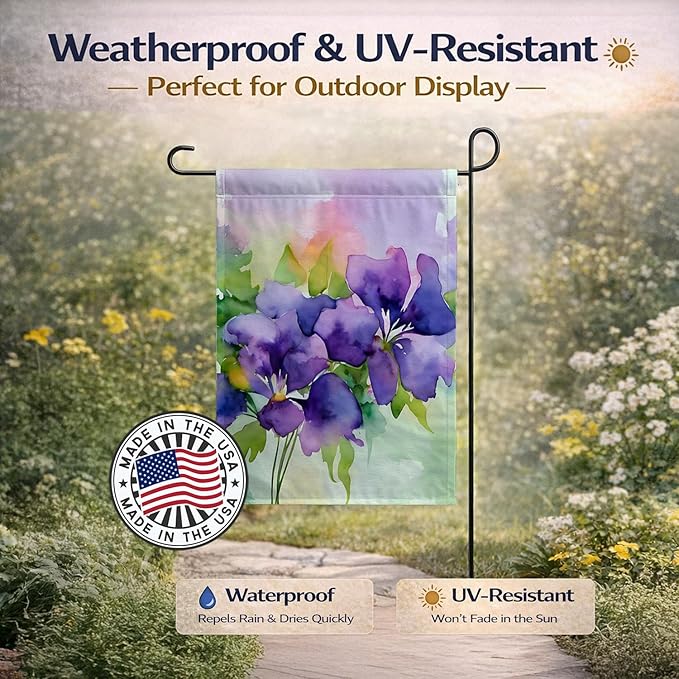 Caroline's Treasures New Jersey Violet in Watercolor Garden Flag Mailbox Flag Decorative Yard Flag Banner Outside Patio Artwork Yard Flower Beds, Garden Size, Multicolor