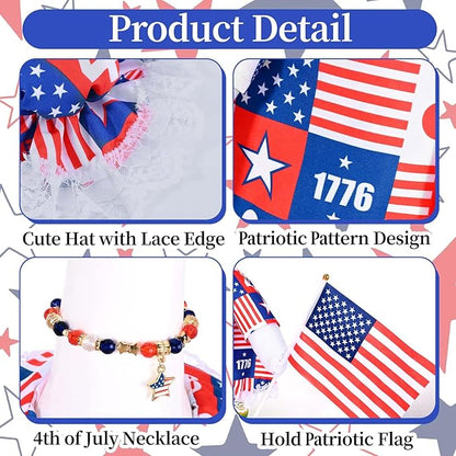 JcHrmers 4th of July Porch Goose Outfits Memorial Day Goose Outfit Fits 23" Plastic Cement Goose Statue Patriotic Goose Costume for USA 250th Anniversary Outdoor Garden Patio Yard Lawn Decor