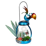 Alpine Corporation 16" H Outdoor Solar-Powered Metal Flamingo Yard Statue, with Enclosed LED Lights, Garden Decor for Patio, Lawn or Porch, Blue