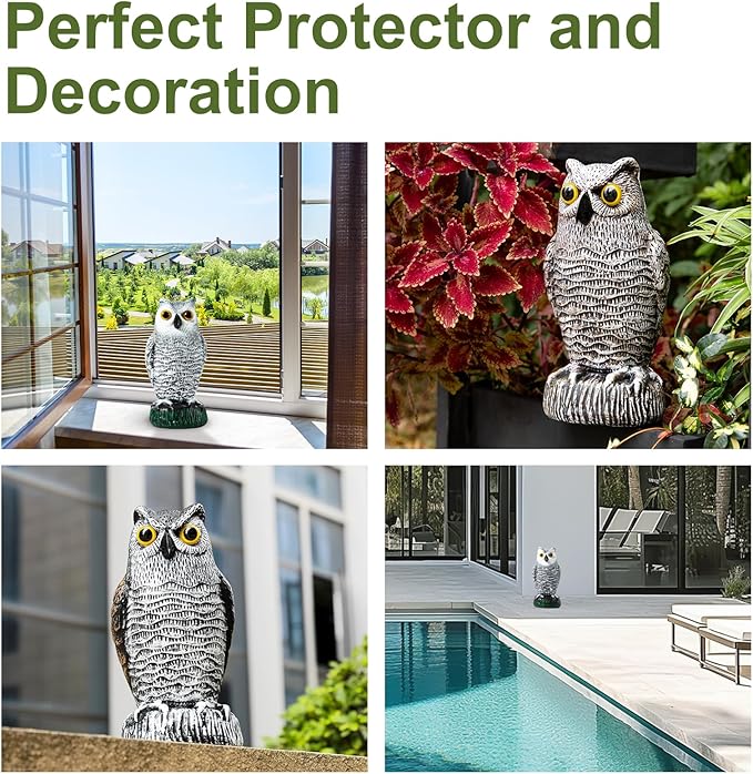OFFO 3 Pack Plastic Owls Scarecrow for Halloween Decorations Outdoor Garden, Yard, Pool Decoration, 8.3 in Height