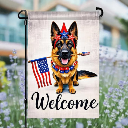BlissYard Welcome Patriotic German Shepherd Garden Flag 12x18 Inch Double Sided Vertical Polyester Small Yard Flag American Flag Dog Outdoor Decor Lawn Garden Banner 4th of July Independence Day Decoration