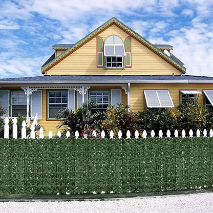 Faux Ivy Privacy Fence Screen 28PCS 20 x 20 Inch Artificial Faux Ivy Hedge Expandable Faux Privacy Fence with 100 pcs Zip Ties Decoration for Wall Screen, Outdoor Garden Wedding(275.6x40 inches)