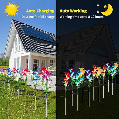 ostritec Solar Lights Outdoor Waterproof, 4 Pack Garden Decor Lights, 16 Multi-Color Changing Lily Solar Flowers for Yard Patio Pathway Decor, Gifts for Women Mom (4 Pack)