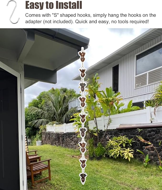 Copper Fish Rain Chain, Outdoor Ornament Gutter Chain Downspout, Divert Water Rain Catcher Chains for Garden, Hanging Rain Bells Set,2.2m (7.2ft)