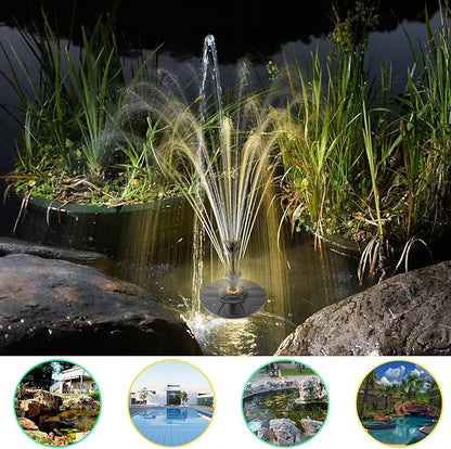 Jutai Electric Floating Pond Fountain Warm White LED Lights DC 12V, Built-in Filter System, Waterfall Fountain Pump,32.8ft Power Cord, Day and Night Lighting, Energy Saving for Above Ground Pools