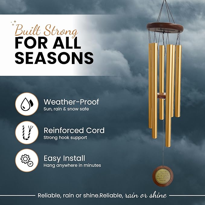 36" Personalized Memorial Wind Chimes with Custom Picture Pendant & a Letter from Heaven | Sympathy Gift for Loss of Loved One, Bereavement Gift Idea, dog memorial gifts for loss of dog - Gold