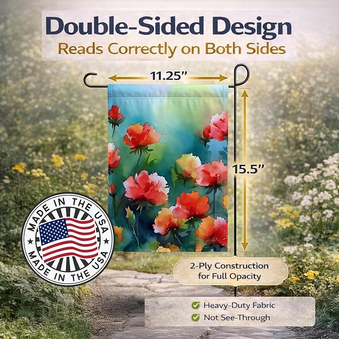 Caroline's Treasures Ohio Scarlet Carnations in Watercolor Garden Flag Mailbox Flag Decorative Yard Flag Banner Outside Patio Artwork Yard Flower Beds, Garden Size, Multicolor