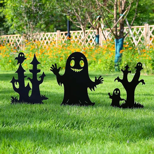 Halloween Decorations White Ghost Metal Decorative Garden Stakes,Halloween Ghosts Silhouette Statues Decorations for Yard Art,Patio,Backyard,Outdoor,Forests,Lawn Ornaments