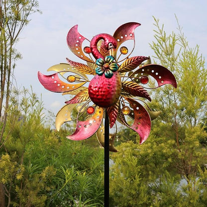 Flamingo Solar Wind Spinner with Color Changing LED Light, Wind Sculptures & Spinners Outdoor Metal Stake Yard Spinners, Garden Wind Catcher Wind Mills, Lawn&Garden
