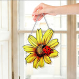 Sunflower and Ladybug Stained Glass, Sunflower Suncatcher for Window, Hanging Suncatcher for Grandma/Mom/Women