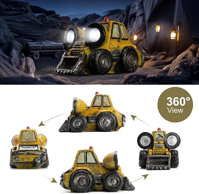 Etlemonde Garden Statue Outdoor Solar Truck Decor with Light Rustic Vintage Bulldozer Construction Decoration for Lawn Patio Yard Gifts for Men