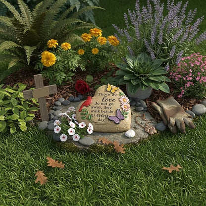Memorial Garden Stone Cardinal Sympathy Gifts with Butterfly Flowers, in Memory of Loved One Gifts for Mother Father Cemetery Decorations for Grave Waterproof 6 inch