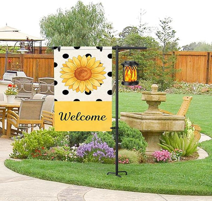 Garden Flag Stand Holder with Shepherd Hooks for 28 x 40 Flag, 63 Inch Height with 3/4 Inch Extra Thick Heavy Duty Garden Flag Pole with 4 Prong Base for Outside Home Yard Patio Decor