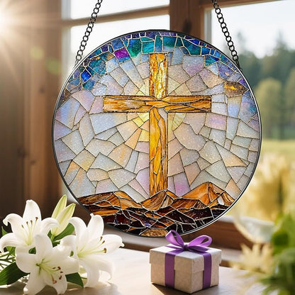 8-Inch Catholic Cross Stained Glass Suncatcher, Stained Glass Window Hanging, Religious Ornament, Christian Home Decor, Sun Catcher Window Decor — Gift for Christmas, Christian Gifts, Religious Gifts