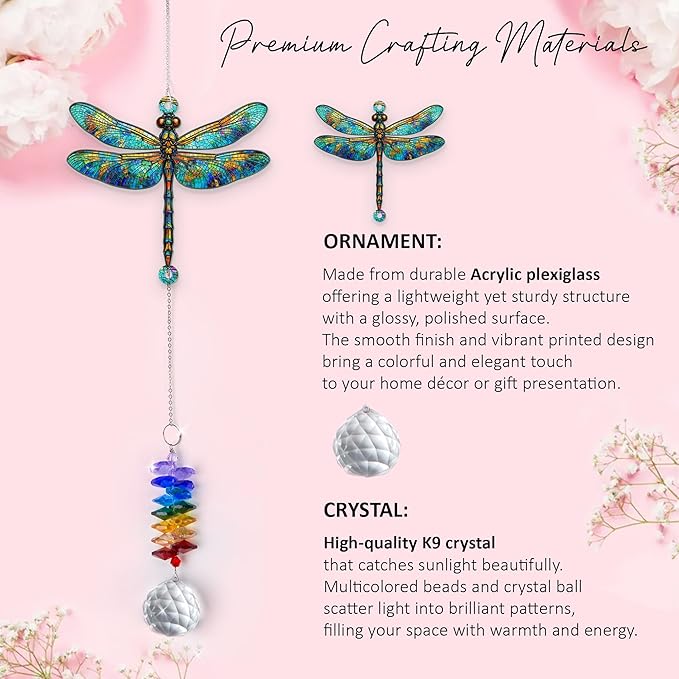 1 Layered Ornament Suncatcher - Dragonfly Gifts - Dragonflies Decor - Dragonfly Keepsake - Rainbow Maker - Hanging Home Decor Mother's Day Father's Day Christmas Birthday Gifts for Women, Men