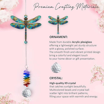 1 Layered Ornament Suncatcher - Dragonfly Gifts - Dragonflies Decor - Dragonfly Keepsake - Rainbow Maker - Hanging Home Decor Mother's Day Father's Day Christmas Birthday Gifts for Women, Men