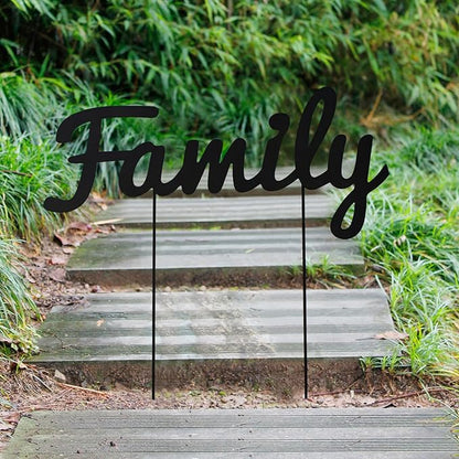 Metal Letters Garden Stakes Yard Art Word Sign Lawn Decoration Indoor Outdoor Plant Pot Decor Decorative Stick for Patio Pathway Flower Bed (family)