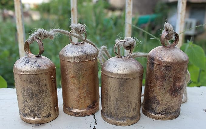 Mango Gifts Shabby Chic Rustic Vintage Bells Hanging Chimes with Jute Rope, Bohemian Style Tranquil Wind Chimes for Garden Outdoor and Patio Decoration (MGT21)