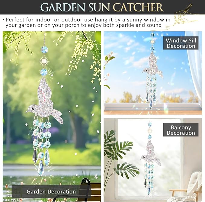 Hummingbird Crystal Sun Catcher Sparkling Prism Decor for Windows and Gardens Catch Light and Create Beautiful Rainbow Reflections Indoor Outdoor Hanging Ornament
