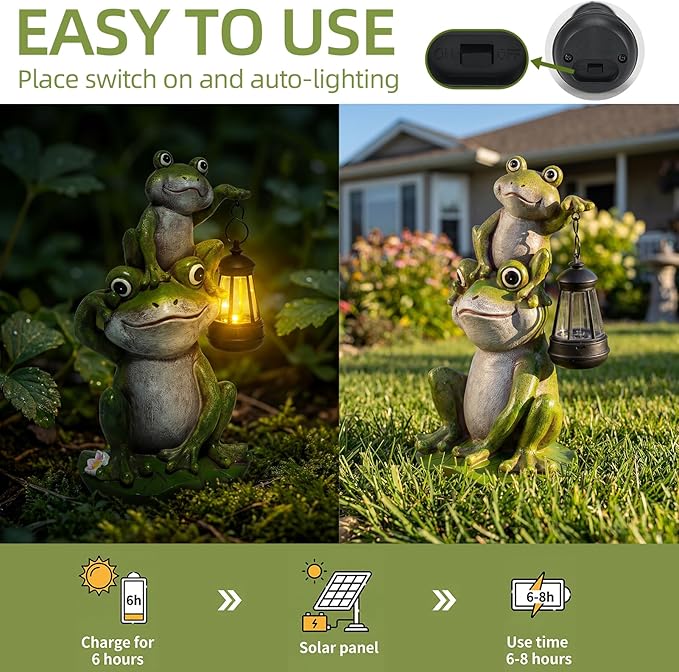Lyeasw Solar Frog Garden Statues with Lights, Waterproof Outdoor Frog Decor for Patio Porch Yard, Mother’s Day Gardening Gift for Mom, Women & Frog Lovers