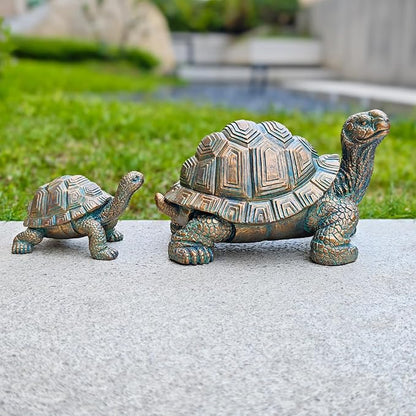 2 Pcs Outdoor Garden Turtle Statue, Mother and Baby Turtle Figurines for Garden, Patio, Lawn, Deck Decor, Resin Housewarming Gifts