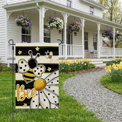 CROWNED BEAUTY Spring Summer Garden Flag Daisy Bee 12x18 Inch Double Sided Small Floral Seasonal Holiday Decoration for Outdoor Lawn Yard